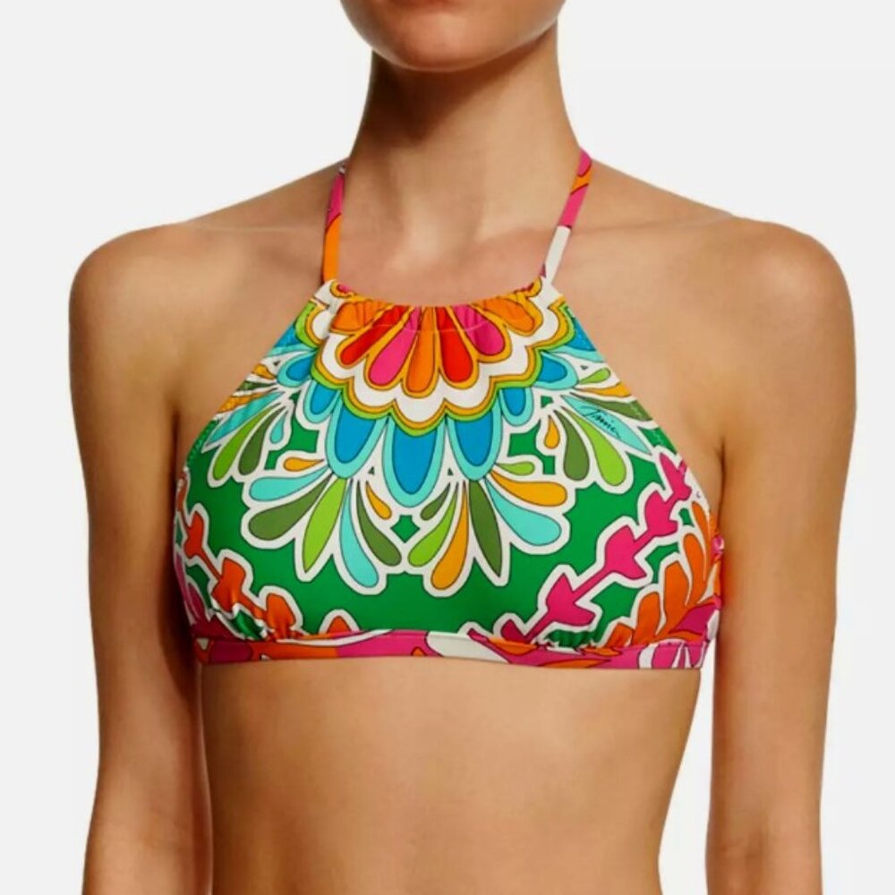 Trina Turk Tamarindo Bikini Top Swim Suit Halter Boho Geometric Floral 4